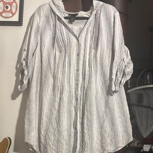 Lane Bryant Striped Blouse - White and Gray